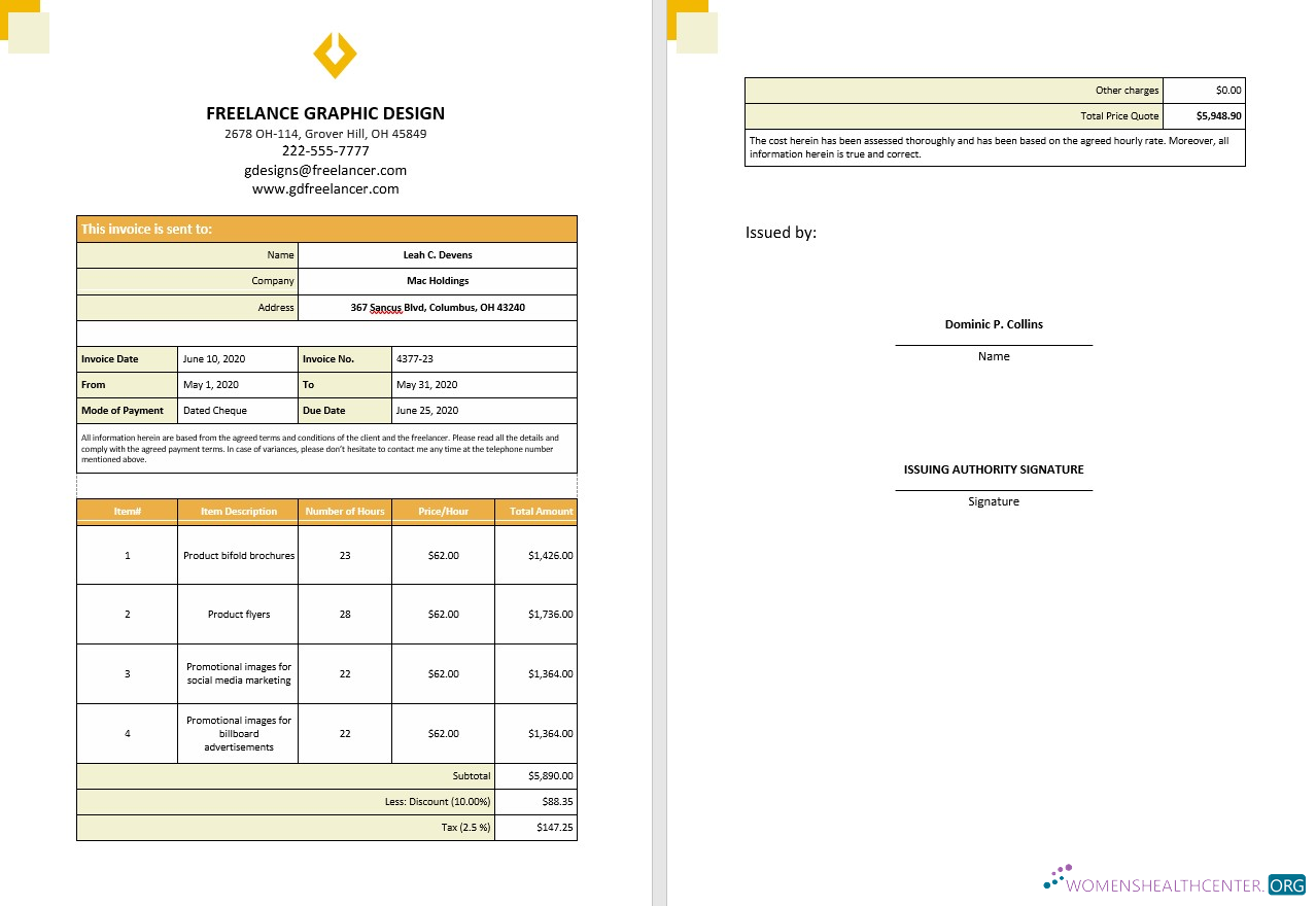 Download Free Freelance Hourly Invoice Photoshop template
